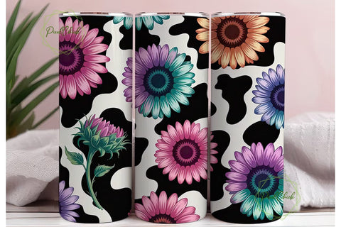 Cow Print Sunflower 20oz Tumbler Wrap Sublimation PixelChick 