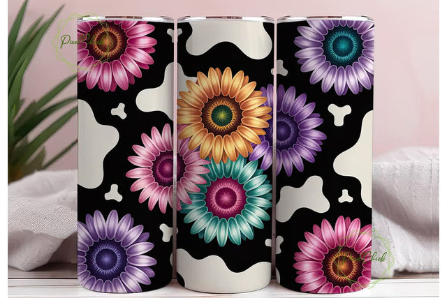 Cow Print Sunflower 20oz Tumbler Wrap Sublimation PixelChick 