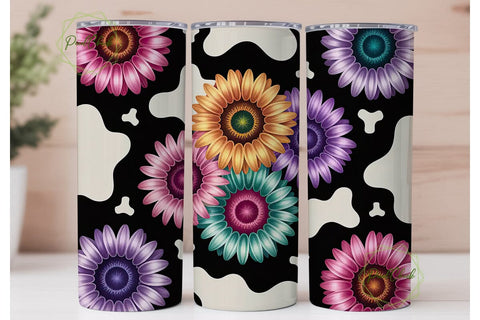 Cow Print Sunflower 20oz Tumbler Wrap Sublimation PixelChick 