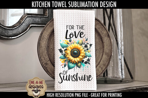 Cow Print Sunflower Kitchen Towel PNG Sublimation Designs Sublimation Ewe-N-Me Designs 