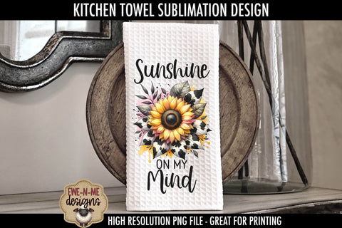 Cow Print Sunflower Kitchen Towel PNG Sublimation Designs Sublimation Ewe-N-Me Designs 