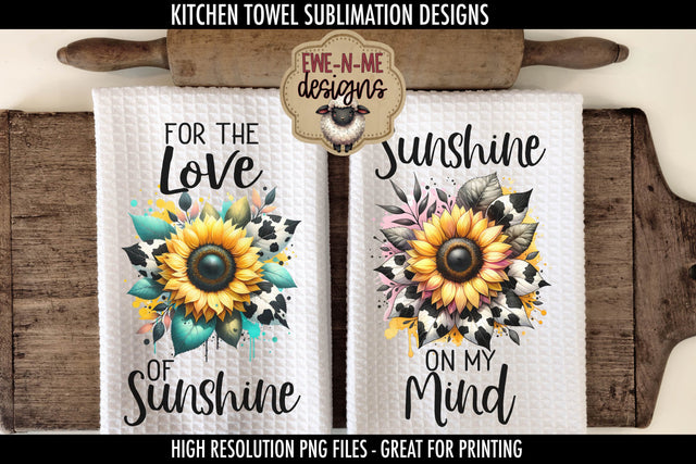 Cow Print Sunflower Kitchen Towel PNG Sublimation Designs Sublimation Ewe-N-Me Designs 
