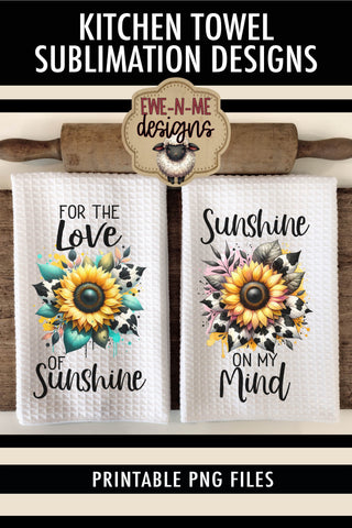 Cow Print Sunflower Kitchen Towel PNG Sublimation Designs Sublimation Ewe-N-Me Designs 