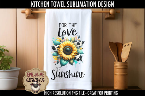 Cow Print Sunflower Kitchen Towel PNG Sublimation Designs Sublimation Ewe-N-Me Designs 