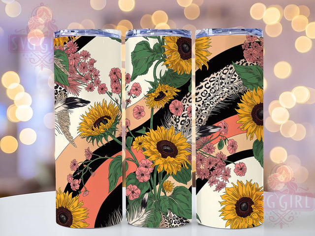 Cow Print Sunflower Tumbler, Sunflower Floral Theme, Western Chic Wrap, Rustic Country Style, Seamless Nature Motif, Bold Farmhouse Design, Artistic Floral Western Print, 20Oz Tumbler, Sublimation Sublimation SvggirlplusArt 