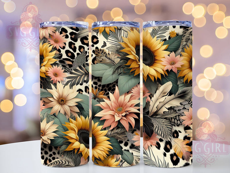 Cow Print Sunflower Tumbler, Sunflower Floral Theme, Western Chic Wrap, Rustic Country Style, Seamless Nature Motif, Bold Farmhouse Design, Artistic Floral Western Print, 20Oz Tumbler, Sublimation Sublimation SvggirlplusArt 