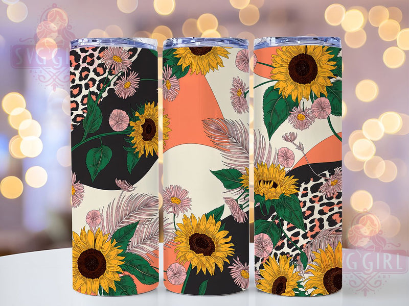 Cow Print Sunflower Tumbler, Sunflower Floral Theme, Western Chic Wrap, Rustic Country Style, Seamless Nature Motif, Bold Farmhouse Design, Artistic Floral Western Print, 20Oz Tumbler, Sublimation Sublimation SvggirlplusArt 