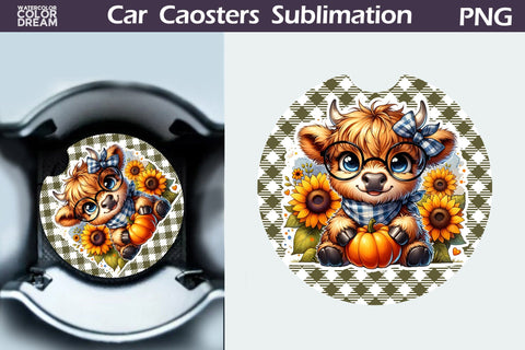 Cow Pumpkin Car Coaster Bundle Sublimation WatercolorColorDream 
