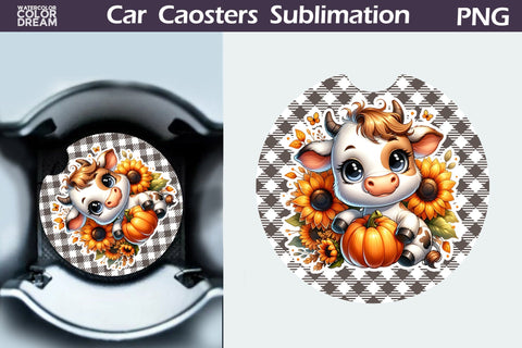 Cow Pumpkin Car Coaster Bundle Sublimation WatercolorColorDream 
