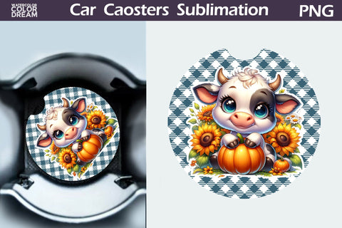 Cow Pumpkin Car Coaster Bundle Sublimation WatercolorColorDream 