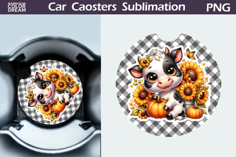 Cow Pumpkin Car Coaster Bundle Sublimation WatercolorColorDream 
