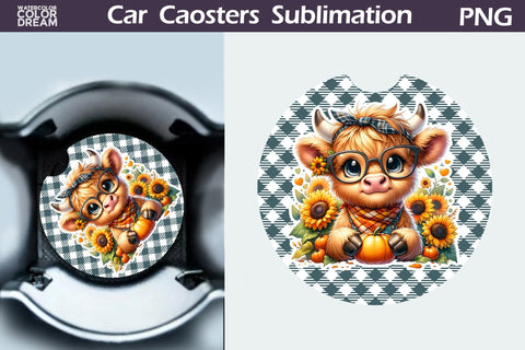 Cow Pumpkin Car Coaster Bundle Sublimation WatercolorColorDream 