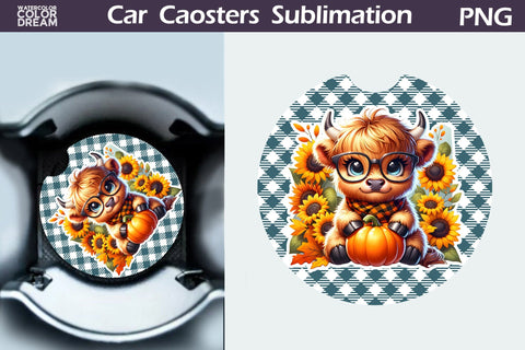 Cow Pumpkin Car Coaster Bundle Sublimation WatercolorColorDream 