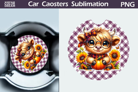Cow Pumpkin Car Coaster Bundle Sublimation WatercolorColorDream 