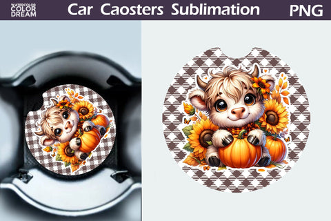 Cow Pumpkin Car Coaster Bundle Sublimation WatercolorColorDream 