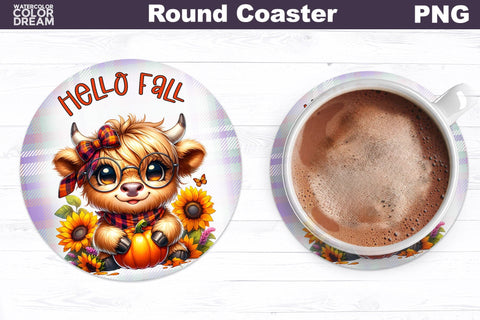 Cow Pumpkin Round Coaster Bundle Sublimation WatercolorColorDream 