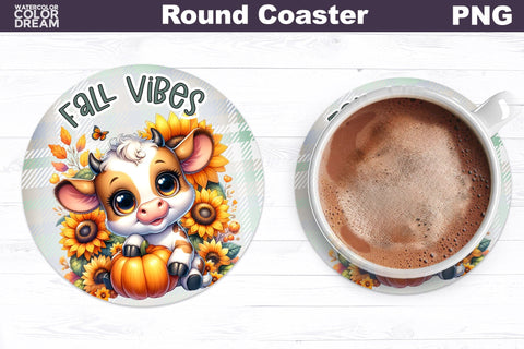 Cow Pumpkin Round Coaster Bundle Sublimation WatercolorColorDream 