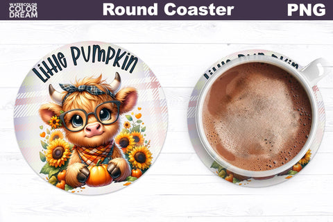 Cow Pumpkin Round Coaster Bundle Sublimation WatercolorColorDream 