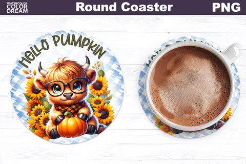 Cow Pumpkin Round Coaster Bundle Sublimation WatercolorColorDream 