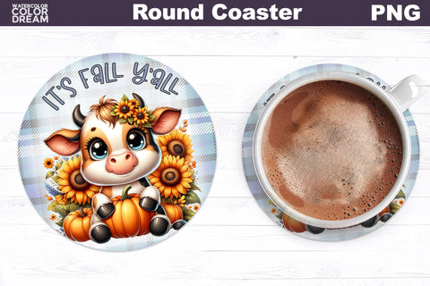 Cow Pumpkin Round Coaster Bundle Sublimation WatercolorColorDream 
