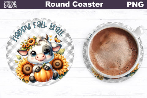 Cow Pumpkin Round Coaster Bundle Sublimation WatercolorColorDream 