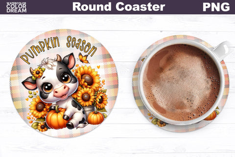 Cow Pumpkin Round Coaster Bundle Sublimation WatercolorColorDream 
