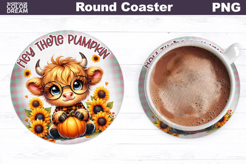 Cow Pumpkin Round Coaster Bundle Sublimation WatercolorColorDream 