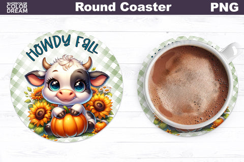 Cow Pumpkin Round Coaster Bundle Sublimation WatercolorColorDream 