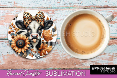 Cow Round Coaster - Fall Coaster Sublimation - Car Coaster Sublimation OrangeBrushStudio 
