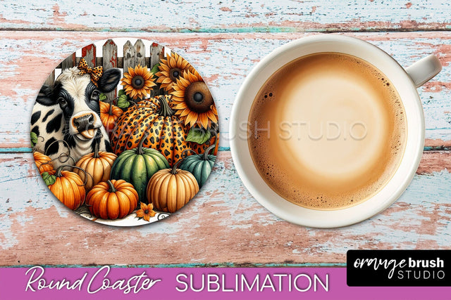 Cow Round Coaster - Fall Coaster Sublimation - Car Coaster Sublimation OrangeBrushStudio 