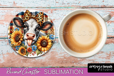 Cow Round Coaster - Fall Coaster Sublimation - Car Coaster Sublimation OrangeBrushStudio 