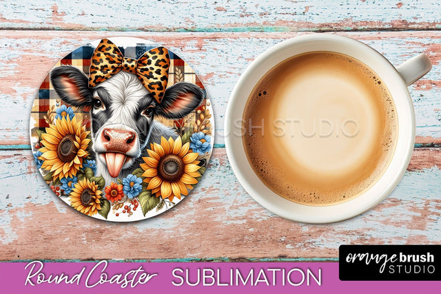 Cow Round Coaster - Fall Coaster Sublimation - Car Coaster Sublimation OrangeBrushStudio 