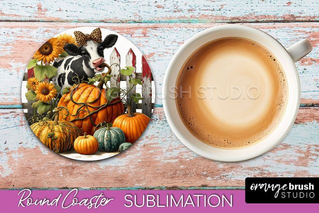 Cow Round Coaster - Fall Coaster Sublimation - Car Coaster Sublimation OrangeBrushStudio 