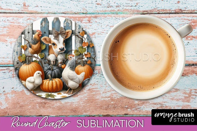 Cow Round Coaster - Fall Coaster Sublimation - Car Coaster Sublimation OrangeBrushStudio 