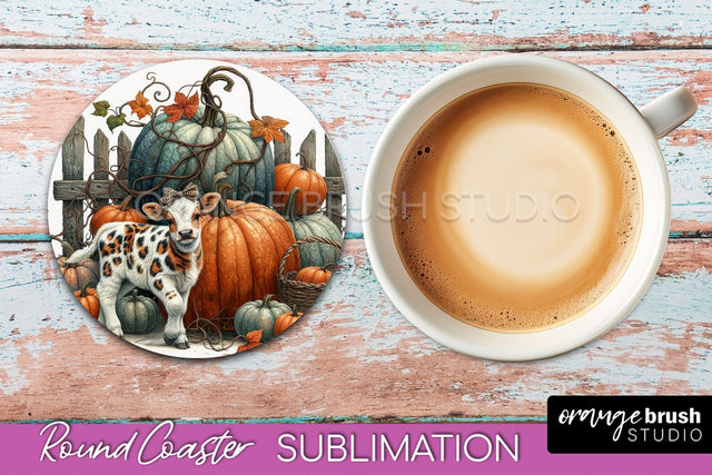 Cow Round Coaster - Fall Coaster Sublimation - Car Coaster Sublimation OrangeBrushStudio 