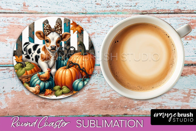 Cow Round Coaster - Fall Coaster Sublimation - Car Coaster Sublimation OrangeBrushStudio 