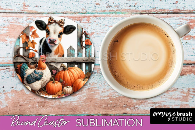 Cow Round Coaster - Fall Coaster Sublimation - Car Coaster Sublimation OrangeBrushStudio 