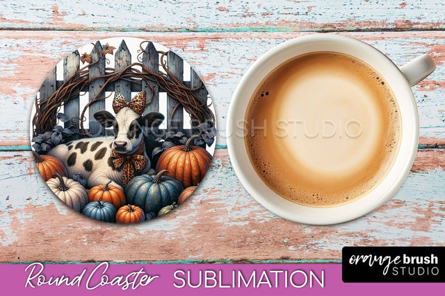 Cow Round Coaster - Fall Coaster Sublimation - Car Coaster Sublimation OrangeBrushStudio 