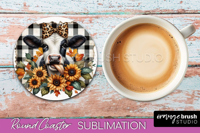 Cow Round Coaster - Fall Coaster Sublimation - Car Coaster Sublimation OrangeBrushStudio 