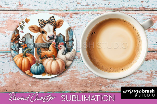 Cow Round Coaster - Fall Coaster Sublimation - Car Coaster Sublimation OrangeBrushStudio 