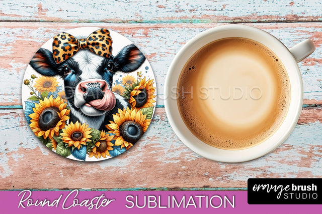 Cow Round Coaster - Fall Coaster Sublimation - Car Coaster Sublimation OrangeBrushStudio 
