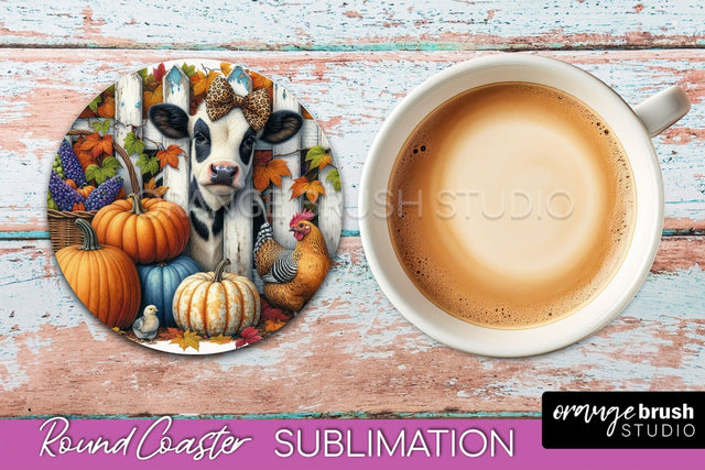 Cow Round Coaster - Fall Coaster Sublimation - Car Coaster Sublimation OrangeBrushStudio 