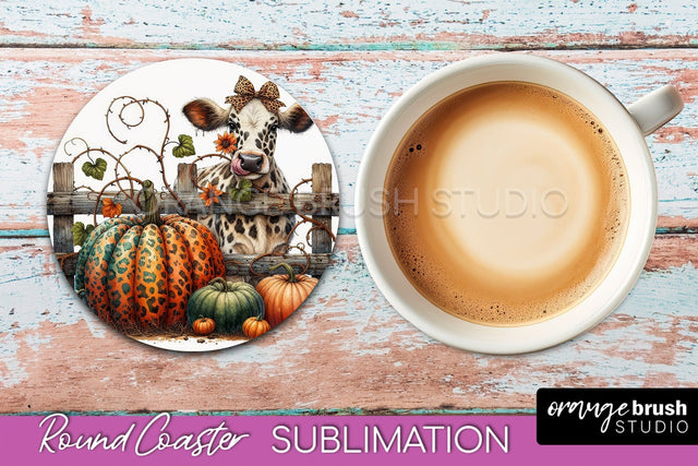 Cow Round Coaster - Fall Coaster Sublimation - Car Coaster Sublimation OrangeBrushStudio 