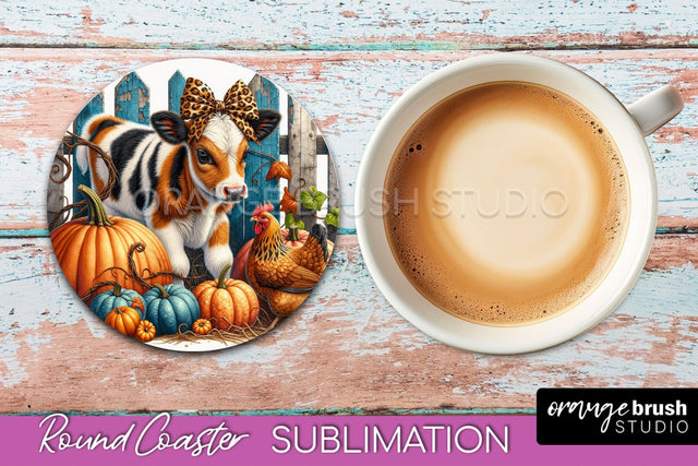 Cow Round Coaster - Fall Coaster Sublimation - Car Coaster Sublimation OrangeBrushStudio 
