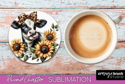 Cow Round Coaster - Fall Coaster Sublimation - Car Coaster Sublimation OrangeBrushStudio 