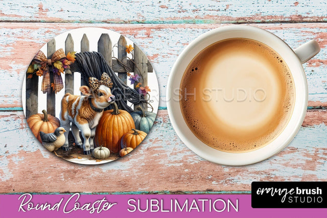 Cow Round Coaster - Fall Coaster Sublimation - Car Coaster Sublimation OrangeBrushStudio 