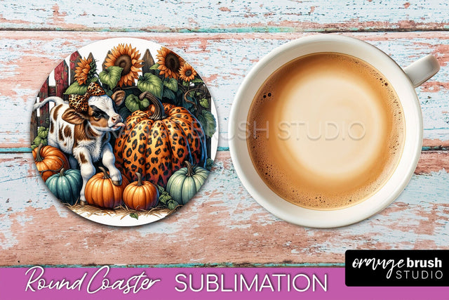 Cow Round Coaster - Fall Coaster Sublimation - Car Coaster Sublimation OrangeBrushStudio 