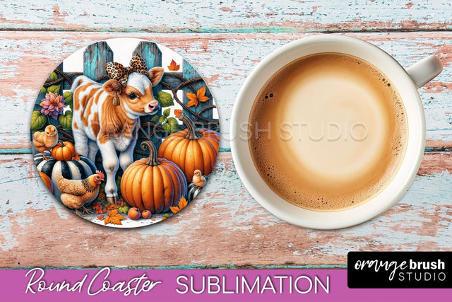Cow Round Coaster - Fall Coaster Sublimation - Car Coaster Sublimation OrangeBrushStudio 
