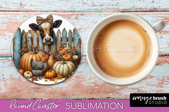 Cow Round Coaster - Fall Coaster Sublimation - Car Coaster Sublimation OrangeBrushStudio 