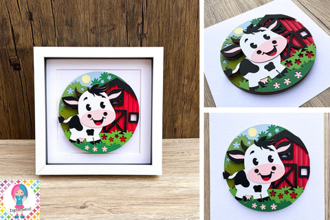 Cow shadowbox SVG | 3D layered design. SVG Digital Gems 